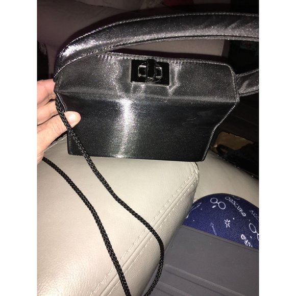 Square Satin Black Formal Purse Top Closure Hand or Shoulder Bag - Picture 6 of 7